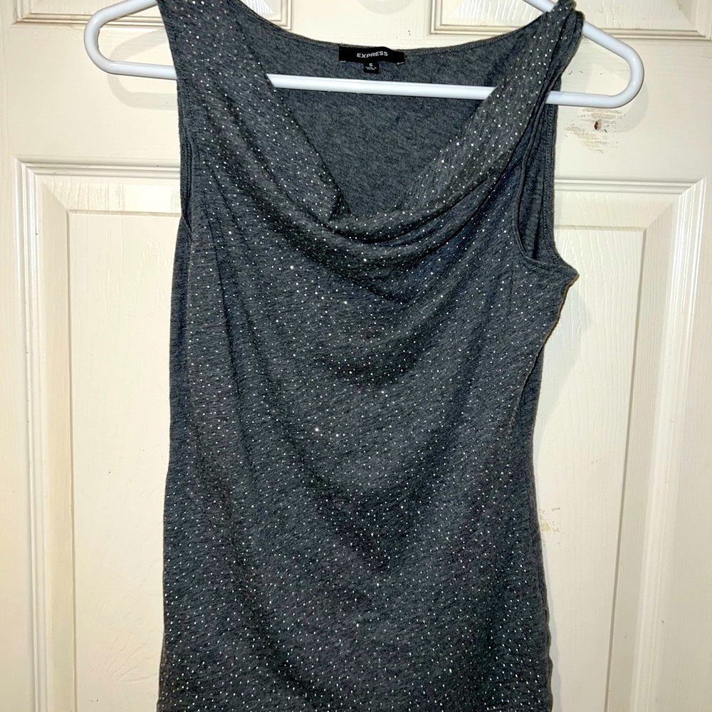 Express Crepe top with silver front detail woman’s size Small Gray